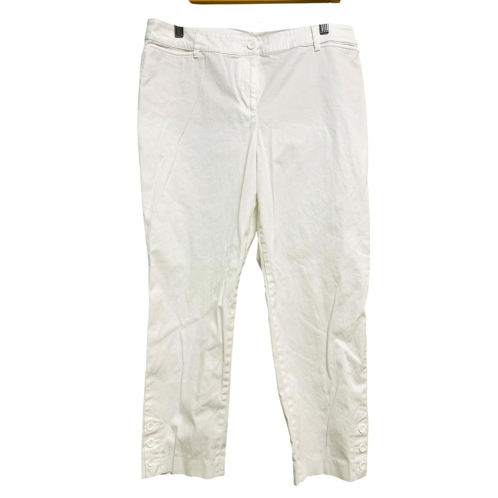 Talbots Perfect Crop Pants Womens 10 White Twill Stretch Ankle Button Hem Casual